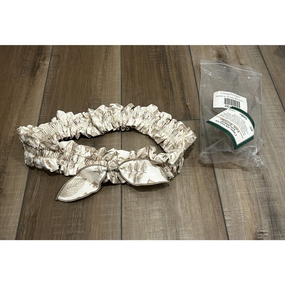 Longaberger Basket Large Garter Natural Botanical fabric with bow‎ NEW